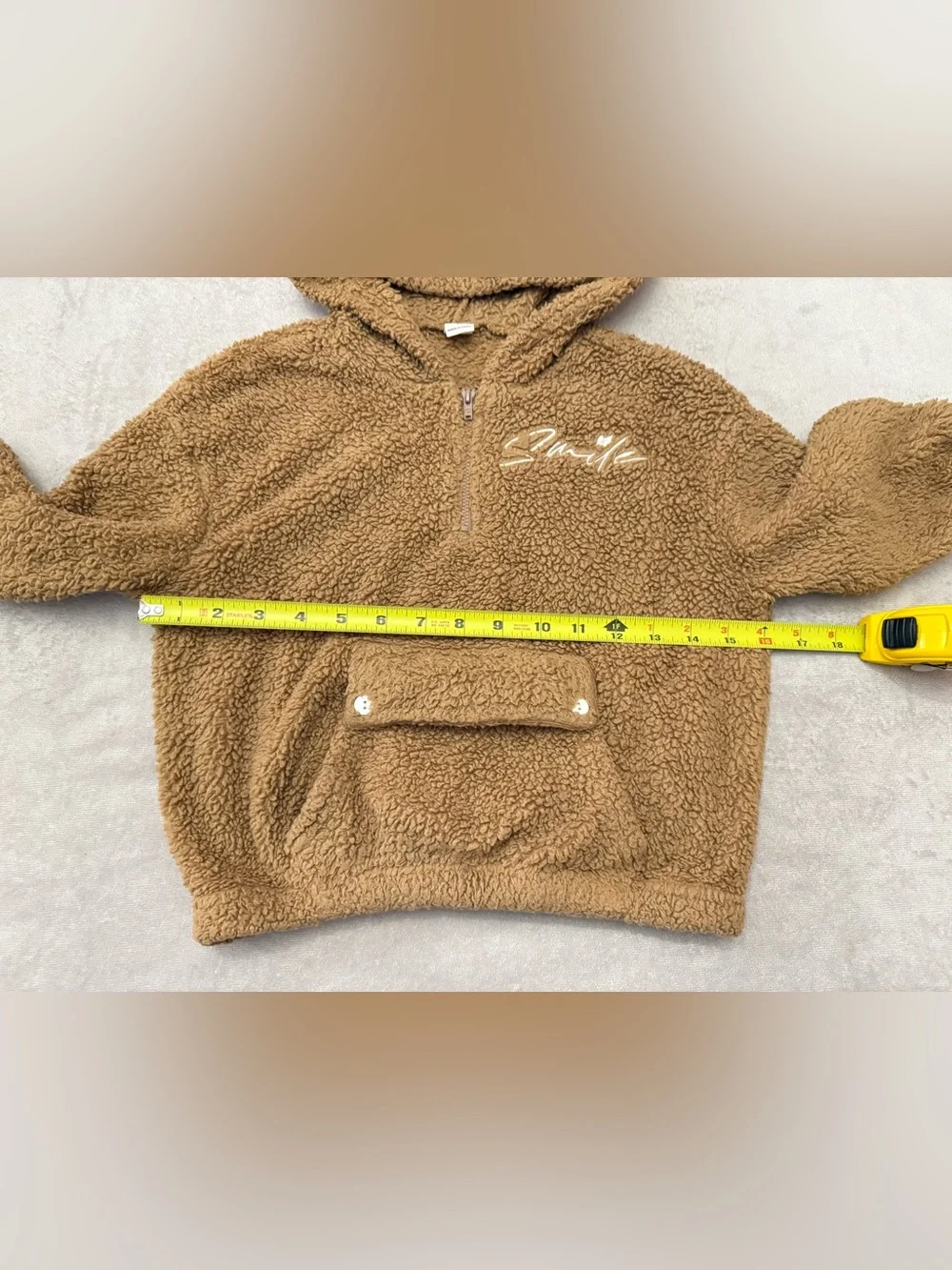 SHEIN Girls Teddy Fleece Hoodie Size 5Y Brown Sherpa Pullover Hooded Sweatshirt